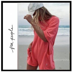 Free People Hot Shot Tee Romper in Electric Sunset - Neon Pink